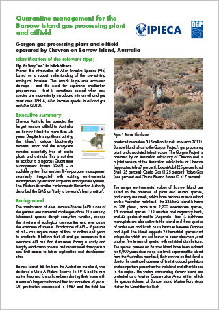 Quarantine management for the Barrow Island gas processing plant